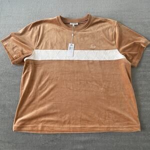 Sergio Tacchini Shirt Men 4XL Meerkat Tan Debossed Velour Tee Logo Pullover